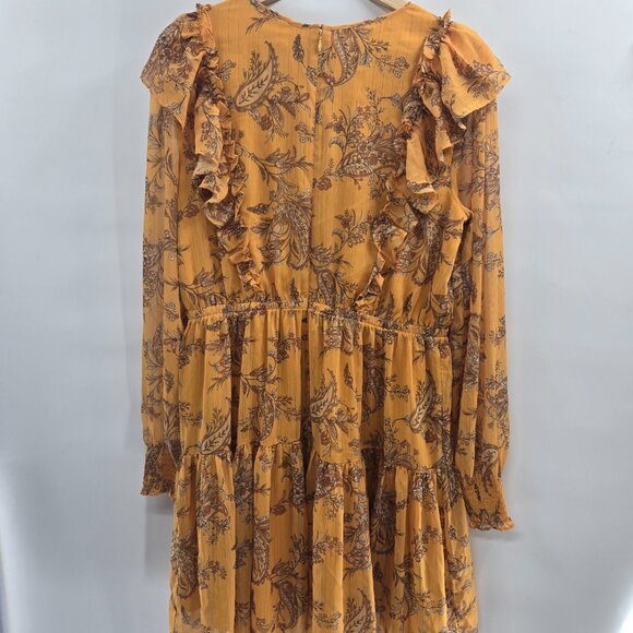 Rachel Parcell Yellow Metallic Striped Paisley Print Mini Dress Size Large FLAW - Picture 2 of 16